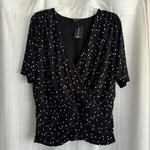 INC Faux Wrap Black White Polka Dots Blouse Top NWT